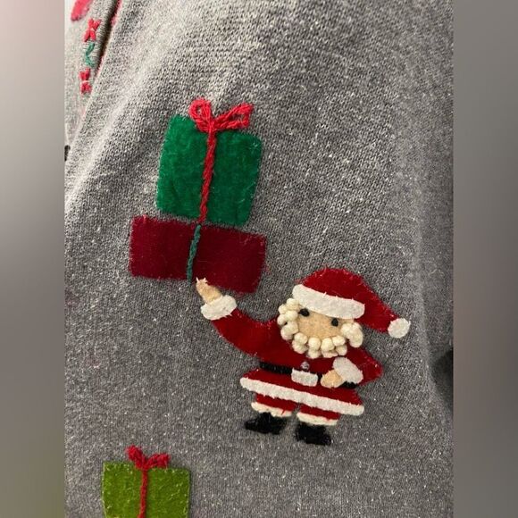 Novelty Christmas Santa Holiday Retro Embroidered Cardigan Jacket - Picture 3 of 10
